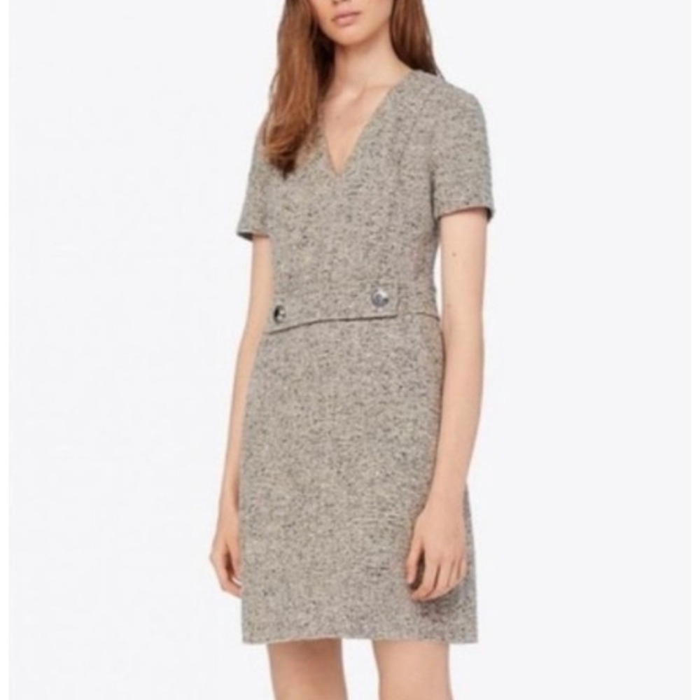 Tory Burch Tan Black Tweed V-Neck Shift Dress Business Office Size 00
